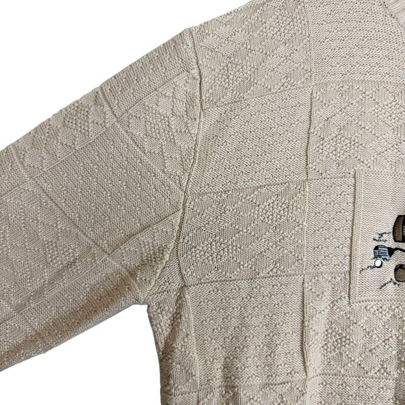 Vtg Northern Golf Elements Sweater Sz Large Beige Textured Knit Plaid Golf Bag - Picture 4 of 7